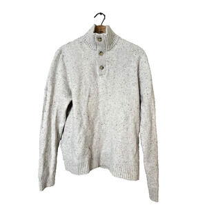 Lucky Brand 1/4 Button Henley Sweater Mens Large Mock Neck Wool Blend Preppy